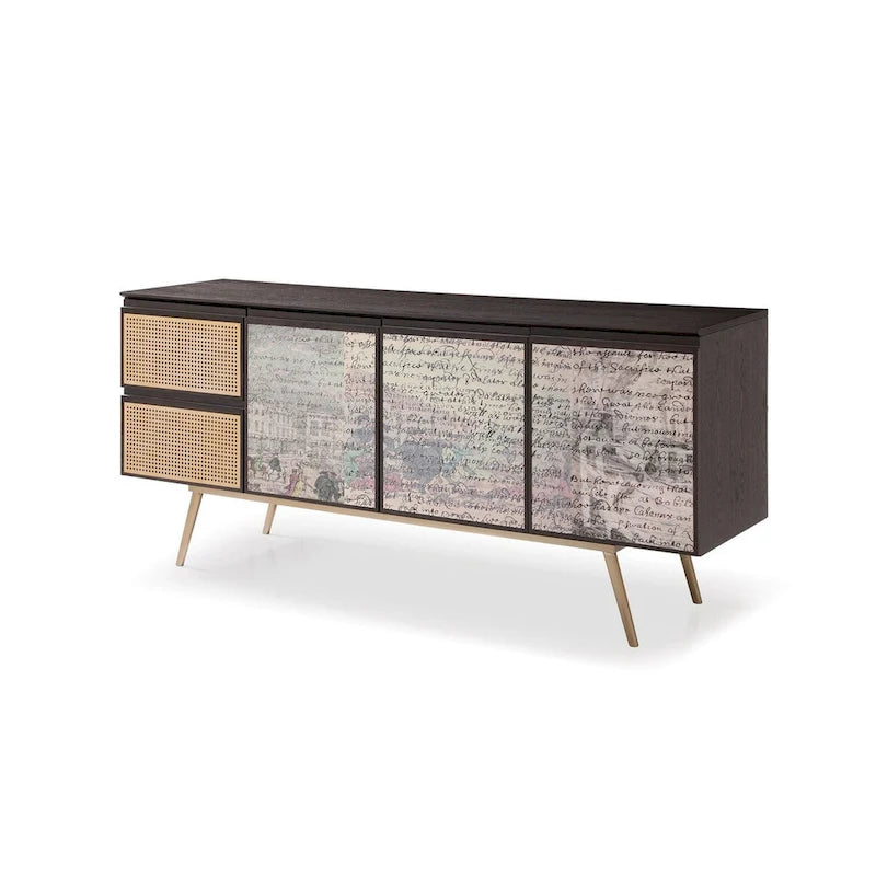 Buffet moderne Modrest Phelan en frêne fumé et laiton