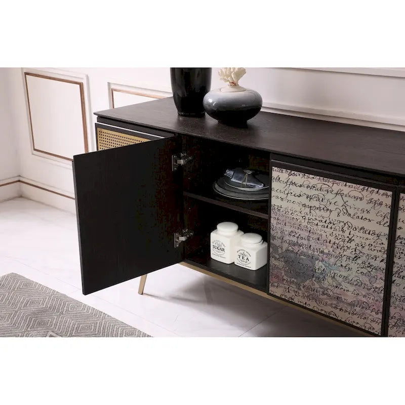 Buffet moderne Modrest Phelan en frêne fumé et laiton