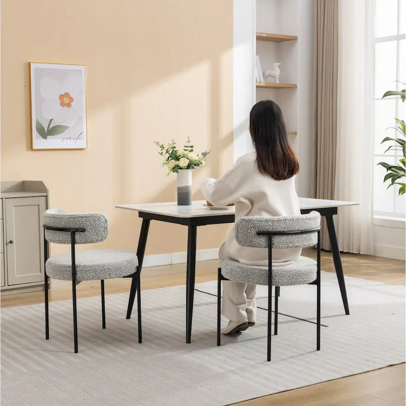 Chaises de salle à manger rondes modernes en bouclette, lot de 2