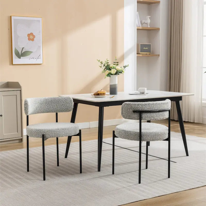 Chaises de salle à manger rondes modernes en bouclette, lot de 2