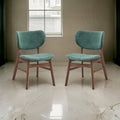 Evis 23 Inch Side Dining Chair Set of 2, Walnut Brown, Soft Green Fabric