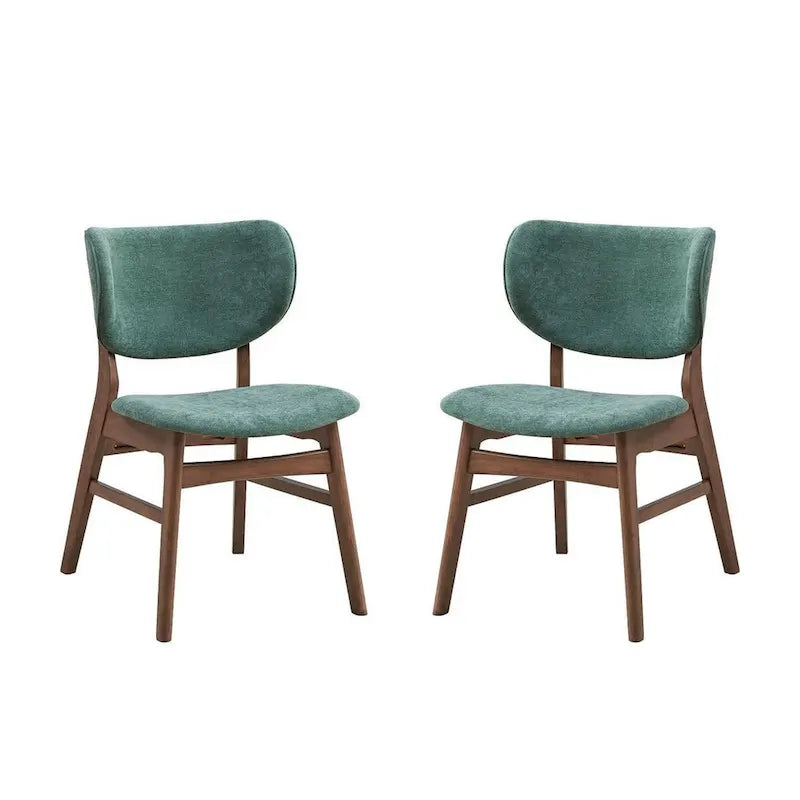 Lot de 2 chaises de salle à manger d'appoint Evis 23 pouces, noyer marron, tissu vert clair