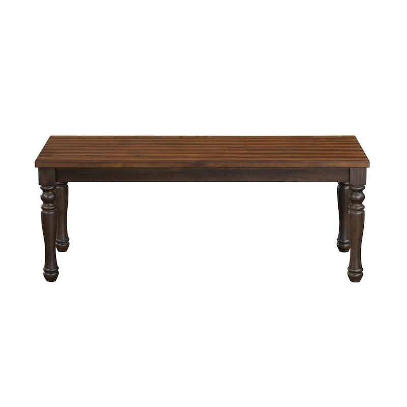 Banc de salle à manger bicolore May de 122 cm, pieds tournés, finition en bois brun riche