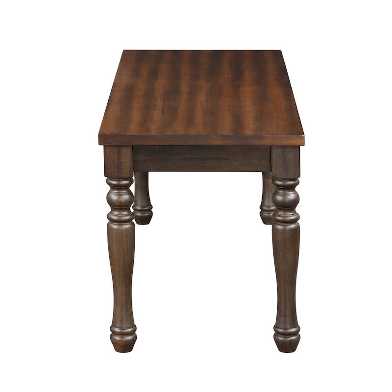 Banc de salle à manger bicolore May de 122 cm, pieds tournés, finition en bois brun riche