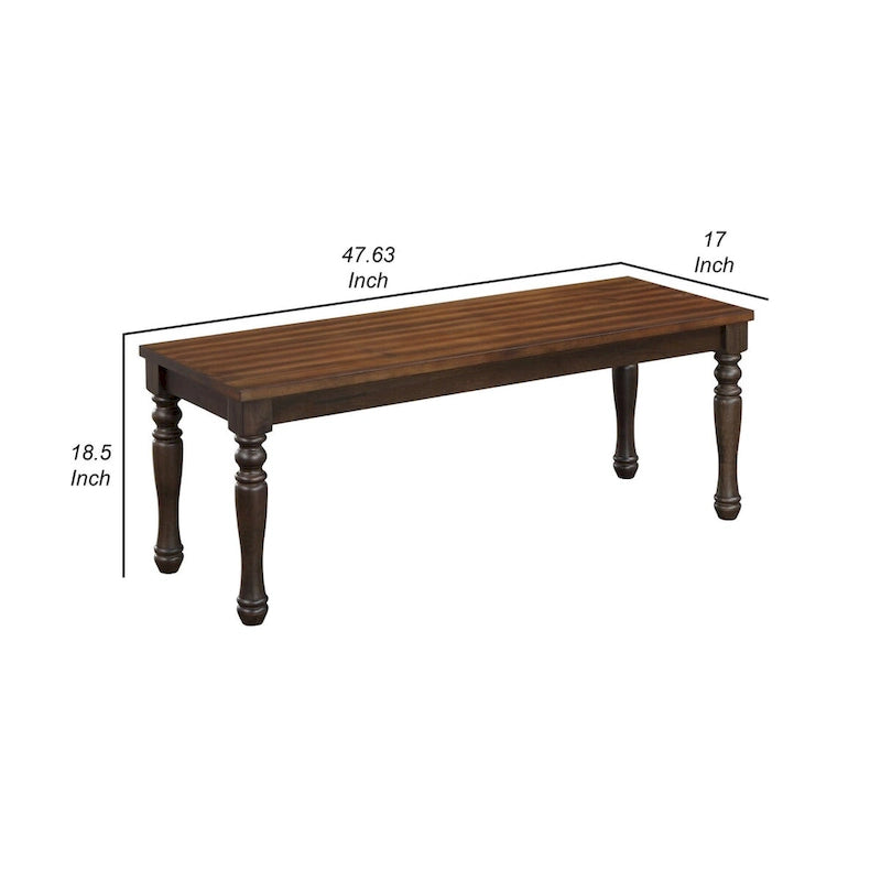 Banc de salle à manger bicolore May de 122 cm, pieds tournés, finition en bois brun riche