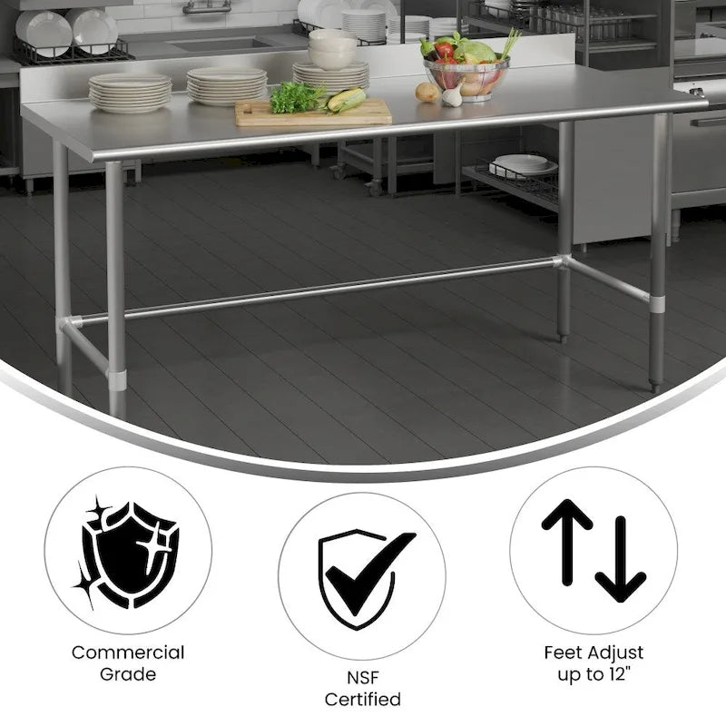 Table de préparation et de travail de cuisine commerciale en acier inoxydable avec crédence