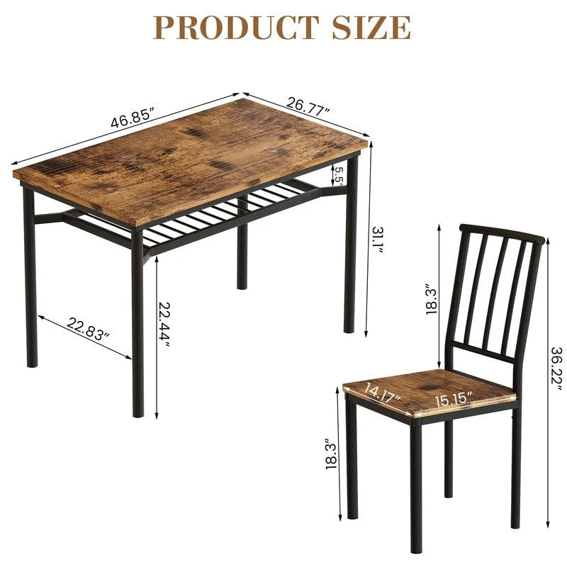 Ensemble de salle à manger industriel moderne pour 4 personnes, table et chaises de cuisine en bois 5 pièces, ensemble de table de salle à manger avec étagère de rangement