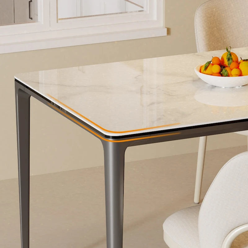 Table de salle à manger rectangulaire unique de 63 avec plateau en verre trempé en pierre frittée