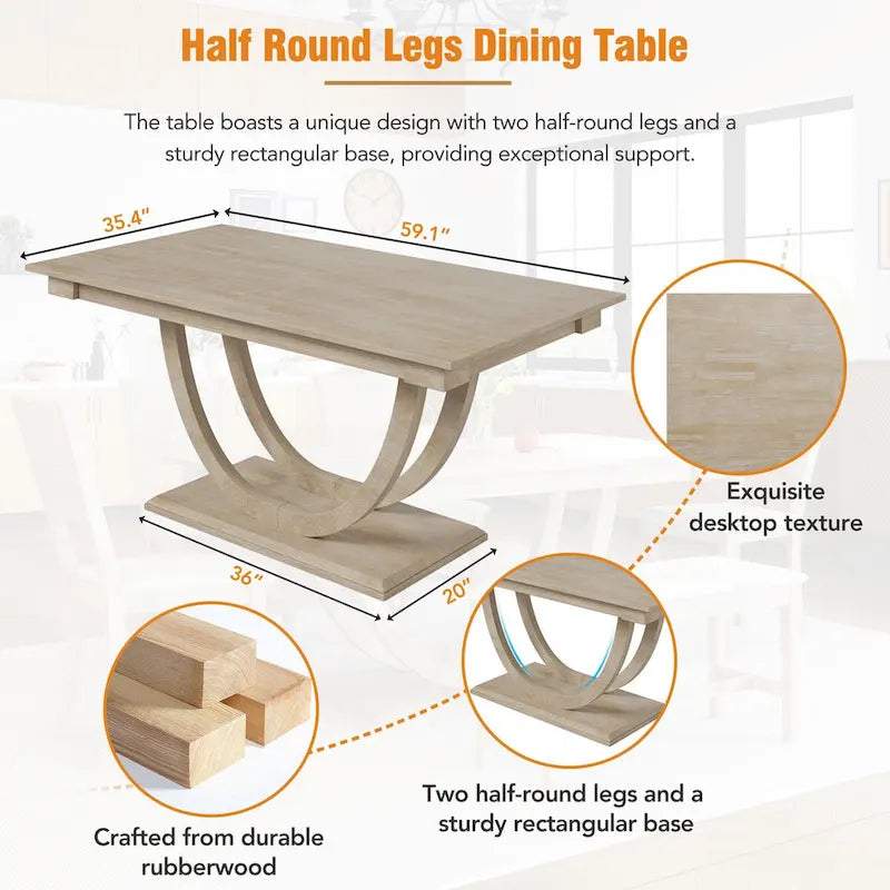 Ensemble de table à manger demi-ronde en bois de 6 pièces avec longue banquette et 4 chaises de salle à manger, style moderne, gris