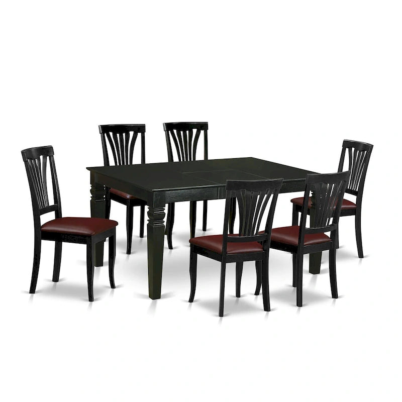 East West Furniture Ensemble de salle à manger 7 pièces - une table de salle à manger et 6 chaises de salle à manger en similicuir, 42x60 pouces, noir