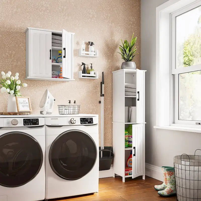 Meuble de rangement haut de salle de bain RiverRidge Home Monroe avec portes et étagères réglables - Blanc