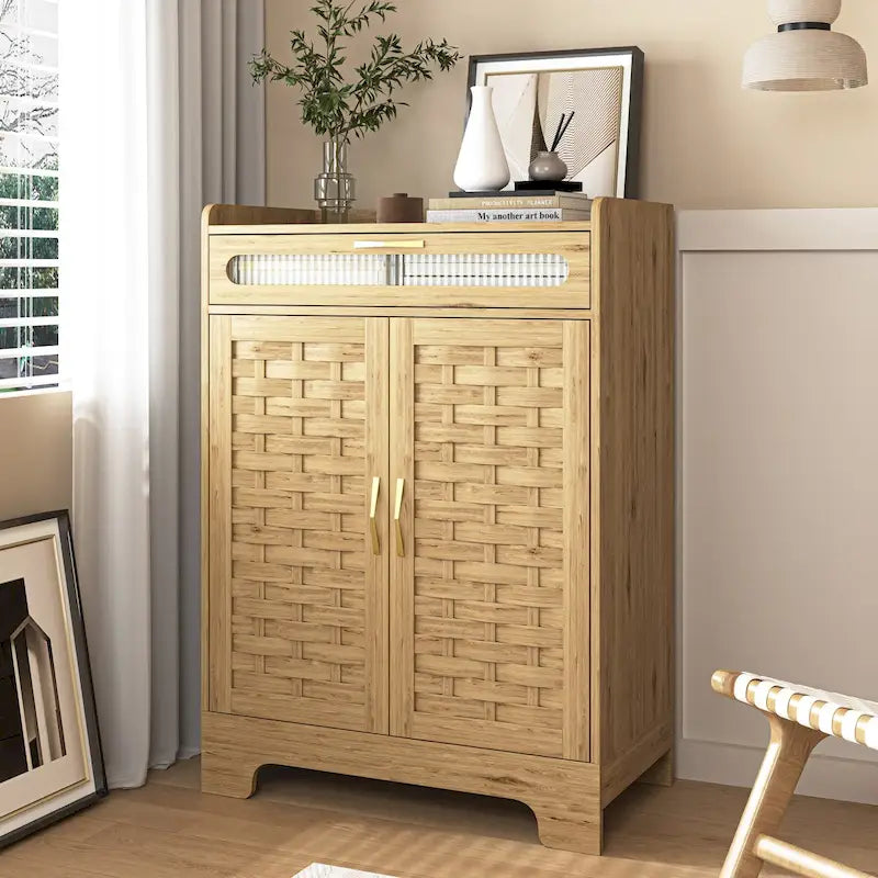 Meuble de rangement moderne avec tiroir et étagère réglable, armoire de rangement de style porte de grange pour cuisine, salle à manger, salle de bain, entrée