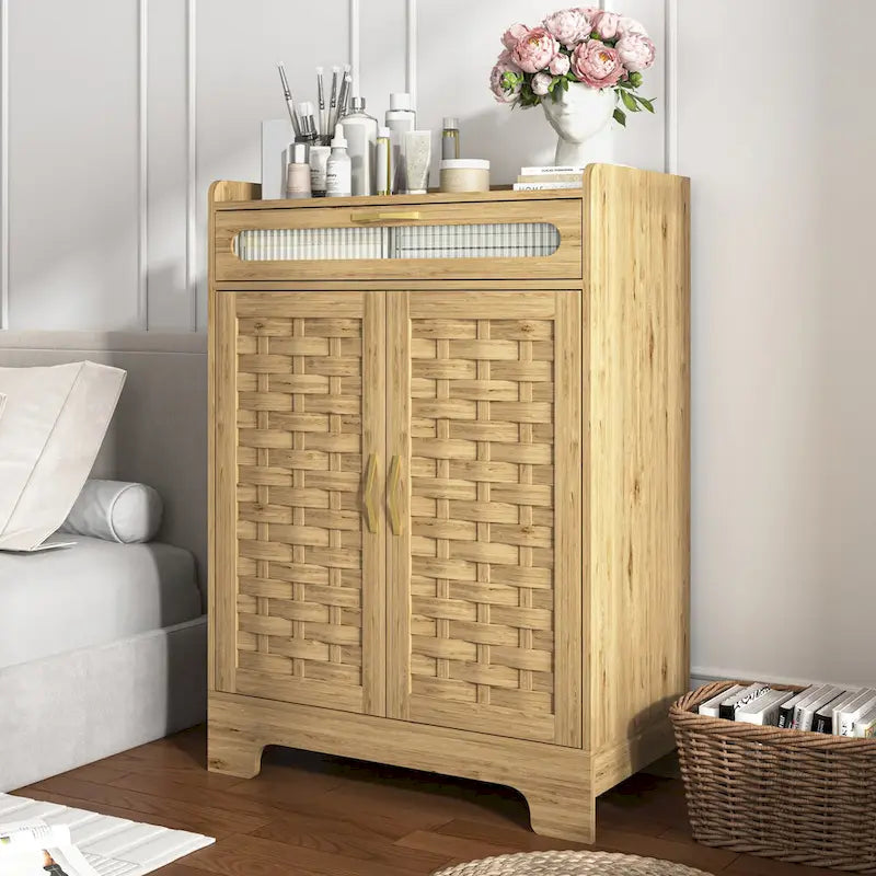 Meuble de rangement moderne avec tiroir et étagère réglable, armoire de rangement de style porte de grange pour cuisine, salle à manger, salle de bain, entrée