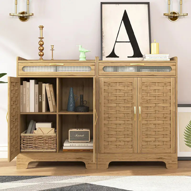 Meuble de rangement moderne avec tiroir et étagère réglable, armoire de rangement de style porte de grange pour cuisine, salle à manger, salle de bain, entrée