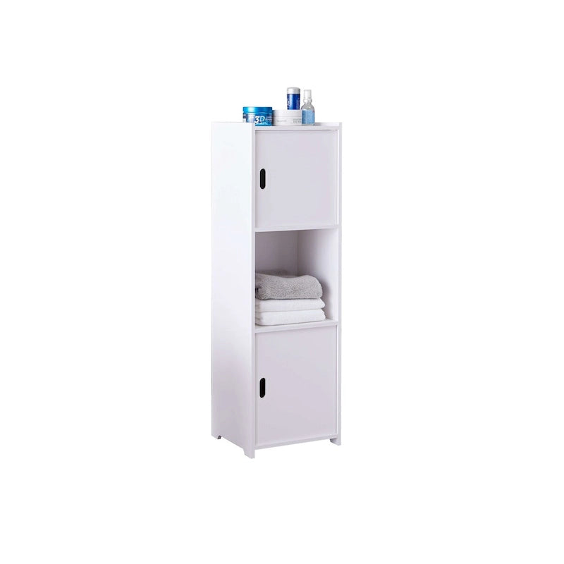 Meuble de Rangement Salle de Bain, Étagère Ouverte avec Portes, Blanc