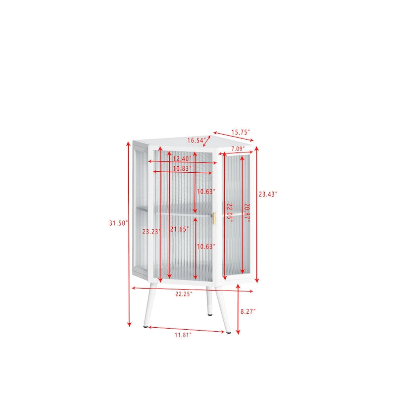 Meuble d'angle à poser, 3 niveaux avec portes en verre trempé et étagères de rangement