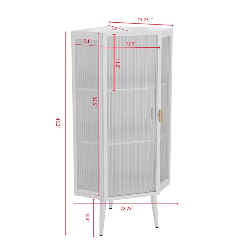 Meuble d'angle à poser, 3 niveaux avec portes en verre trempé et étagères de rangement