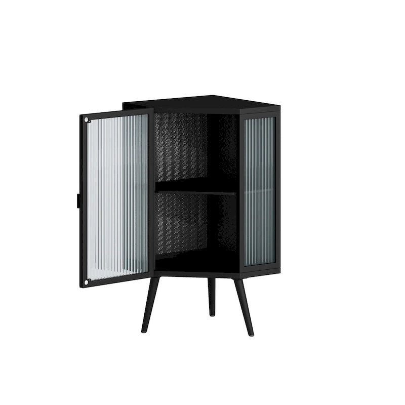 Meuble d'angle à poser, 3 niveaux avec portes en verre trempé et étagères de rangement