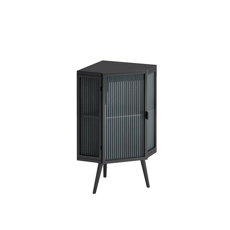 Meuble d'angle à poser, 3 niveaux avec portes en verre trempé et étagères de rangement