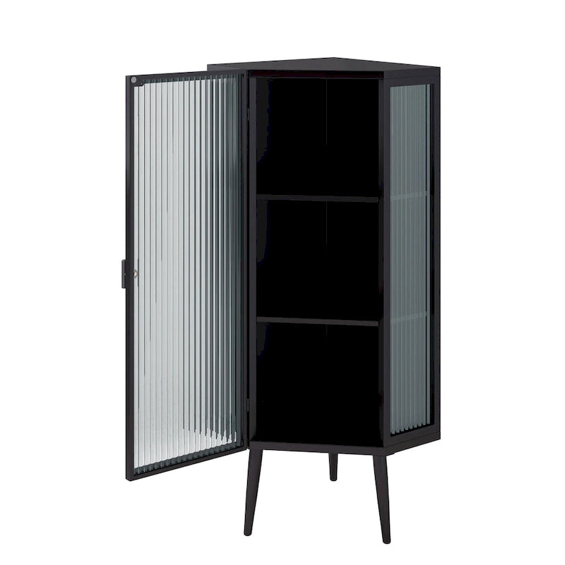 Meuble d'angle à poser, 3 niveaux avec portes en verre trempé et étagères de rangement