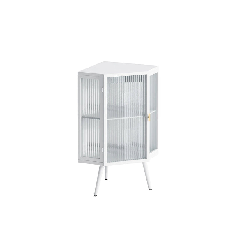 Meuble d'angle à poser, 3 niveaux avec portes en verre trempé et étagères de rangement
