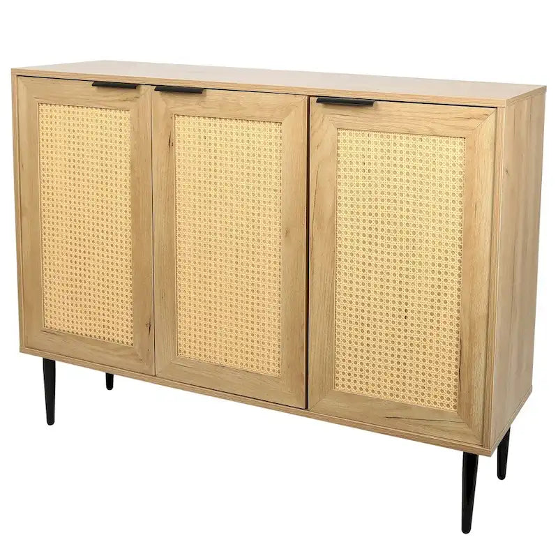 47.24 Meuble de rangement en bois avec 3 portes en rotin et 3 étagères