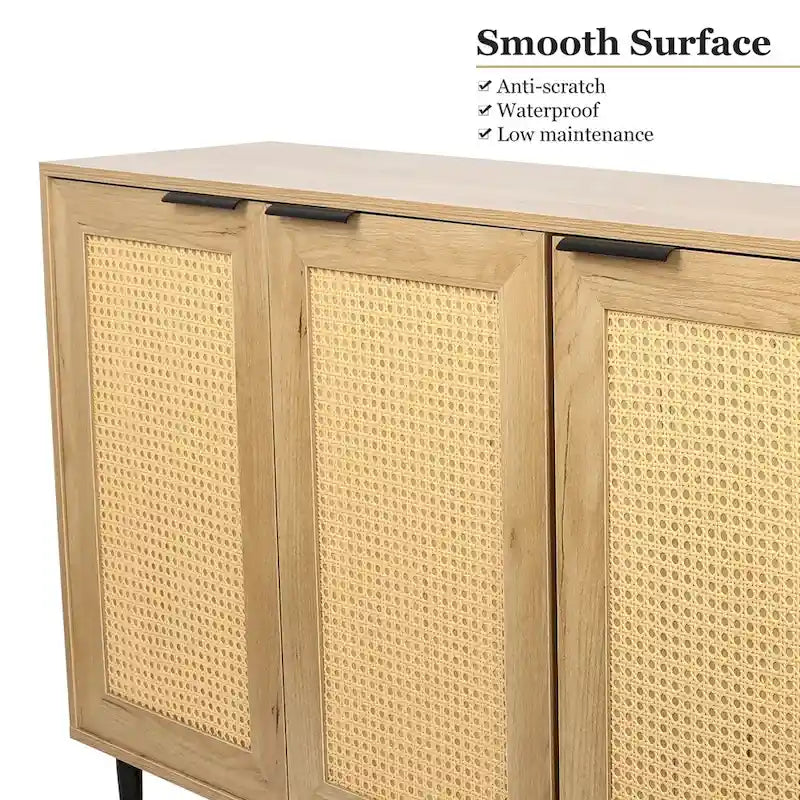 47.24 Meuble de rangement en bois avec 3 portes en rotin et 3 étagères