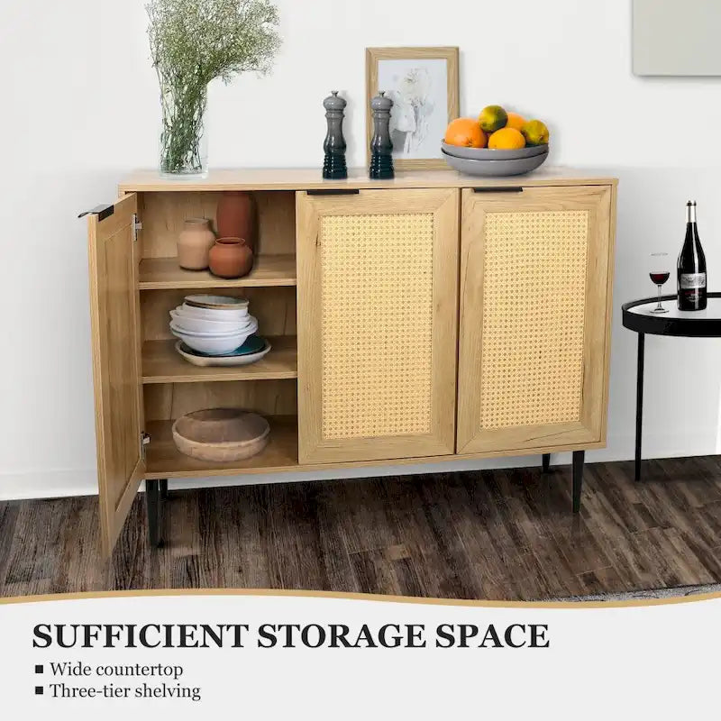 47.24 Meuble de rangement en bois avec 3 portes en rotin et 3 étagères