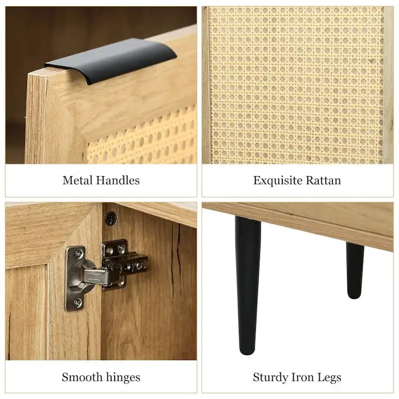 47.24 Meuble de rangement en bois avec 3 portes en rotin et 3 étagères