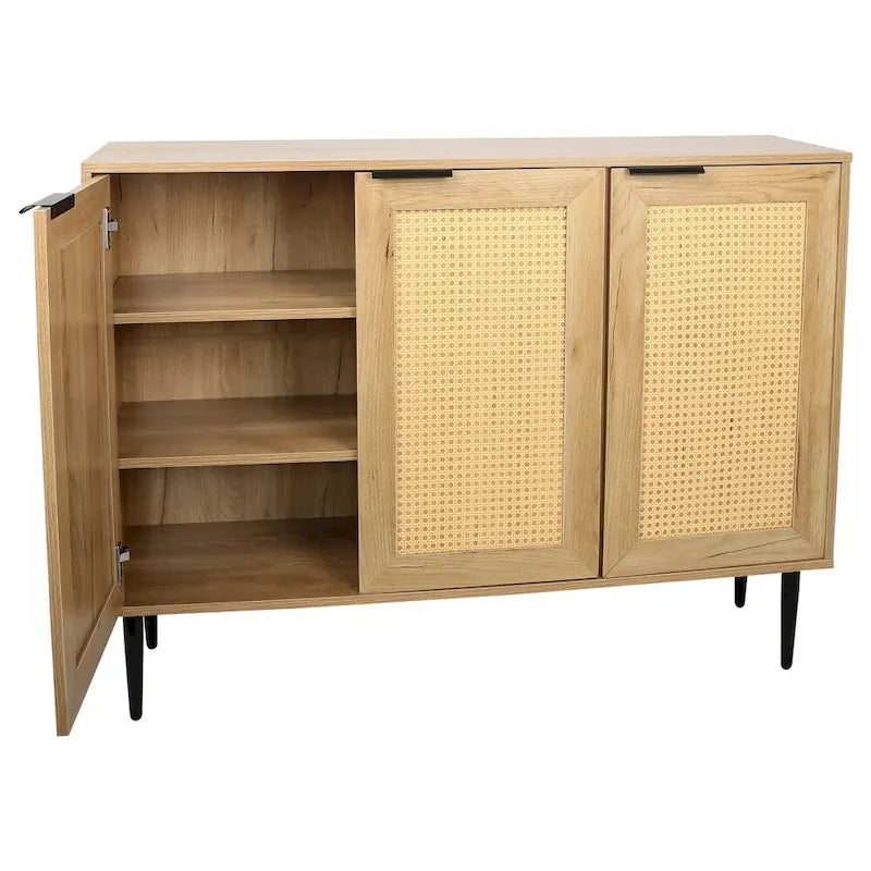47.24 Meuble de rangement en bois avec 3 portes en rotin et 3 étagères