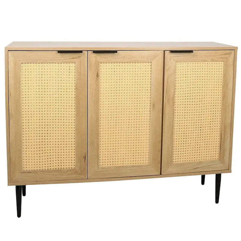 47.24 Meuble de rangement en bois avec 3 portes en rotin et 3 étagères