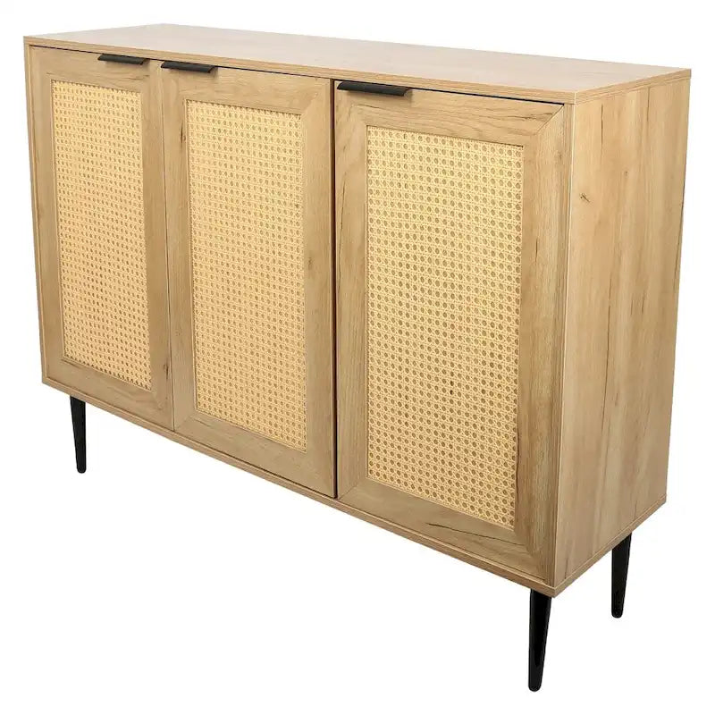 47.24 Meuble de rangement en bois avec 3 portes en rotin et 3 étagères