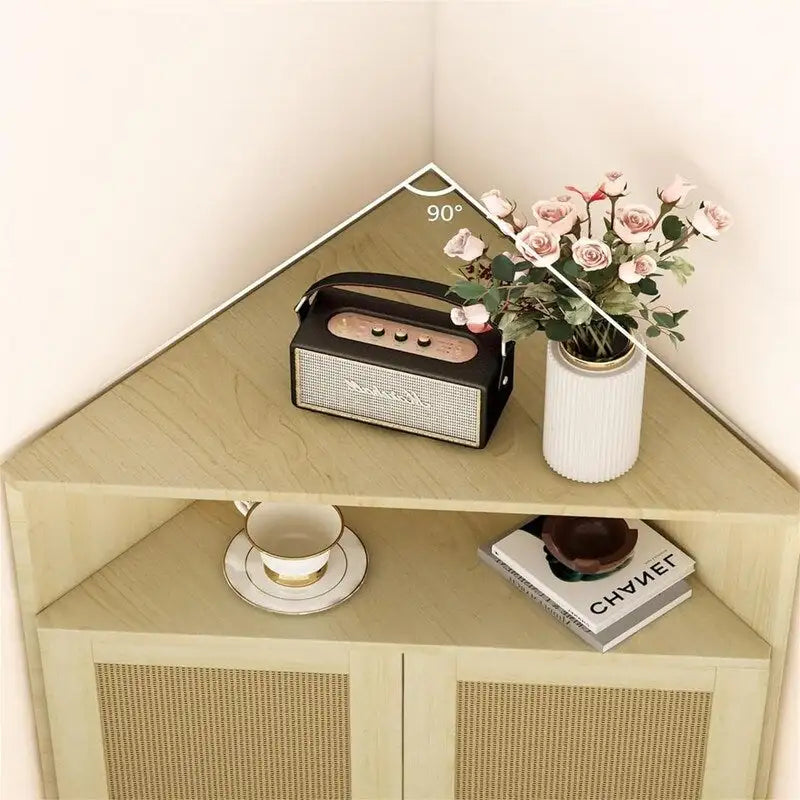 Meuble d'angle 4 niveaux avec portes Étagères en rotin Meuble de rangement autoportant pour bar - 22,25P x 15,75L x 39,56H