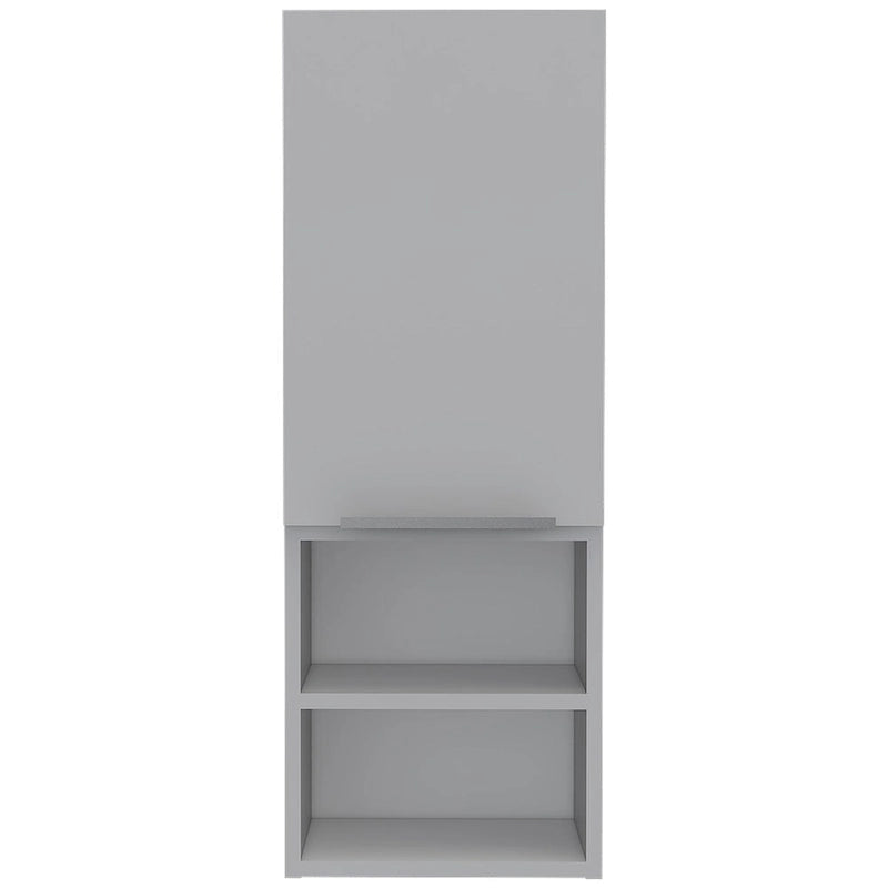 Meuble bas Mila, deux étagères intérieures, deux étagères extérieures, une porte – Blanc