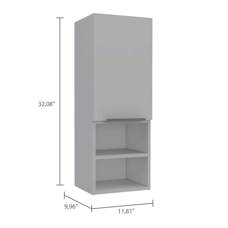 Meuble bas Mila, deux étagères intérieures, deux étagères extérieures, une porte – Blanc