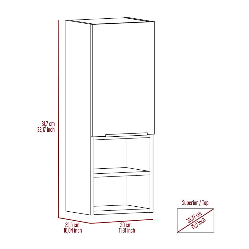 Meuble bas Mila, deux étagères intérieures, deux étagères extérieures, une porte – Blanc