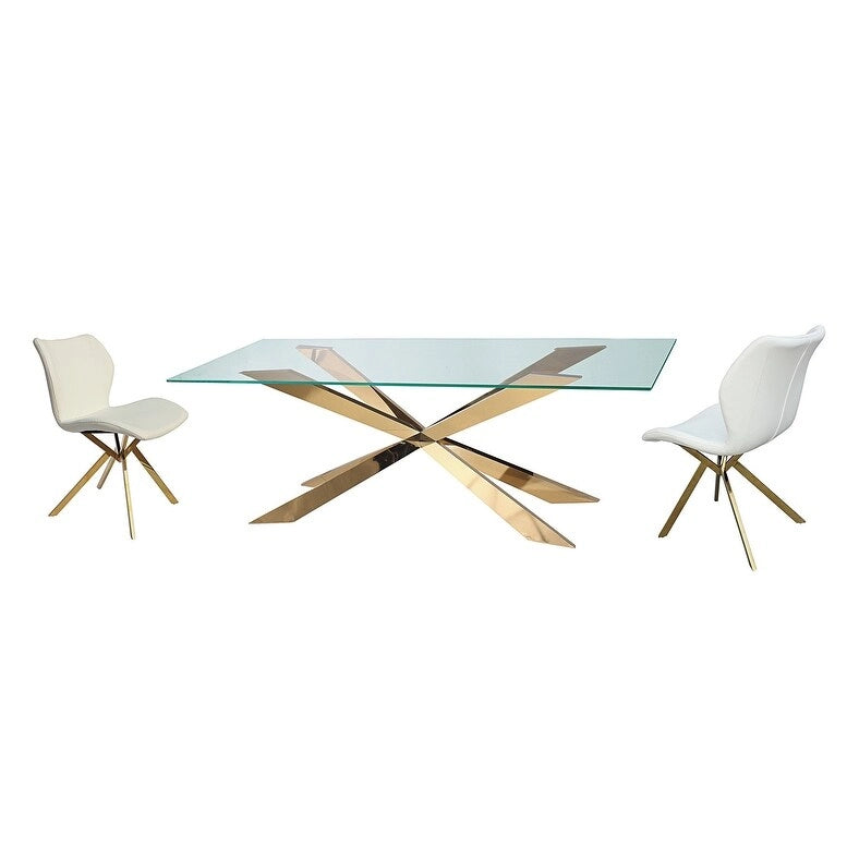Table de salle à manger en verre avec base en croix