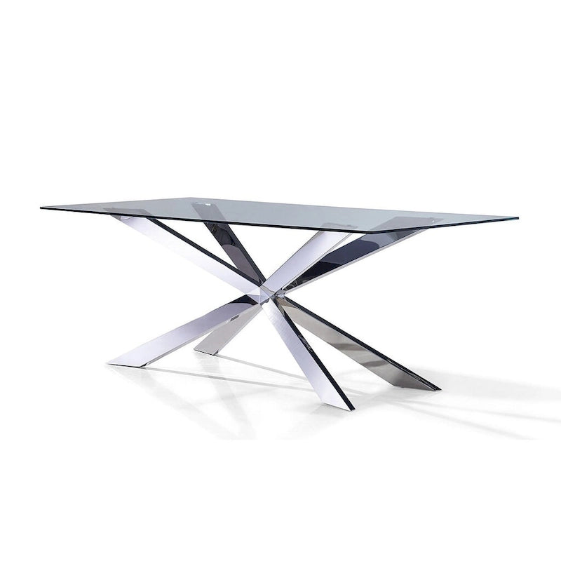 Table de salle à manger en verre avec base en croix