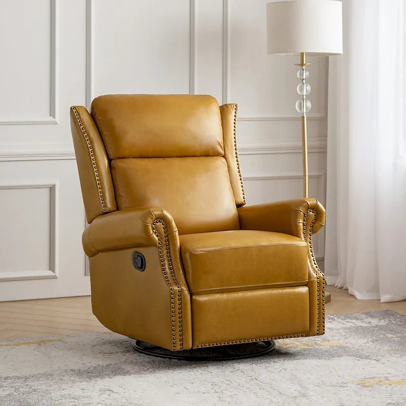 Fauteuil inclinable, pivotant et coulissant manuel Viviana en cuir véritable traditionnel par HULALA HOME