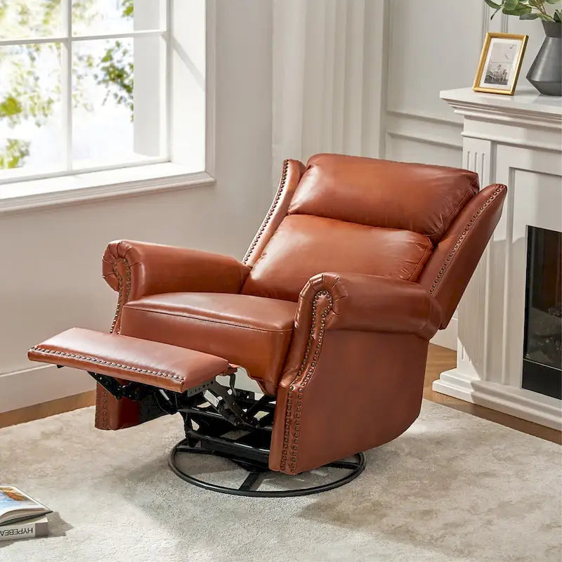 Fauteuil inclinable, pivotant et coulissant manuel Viviana en cuir véritable traditionnel par HULALA HOME