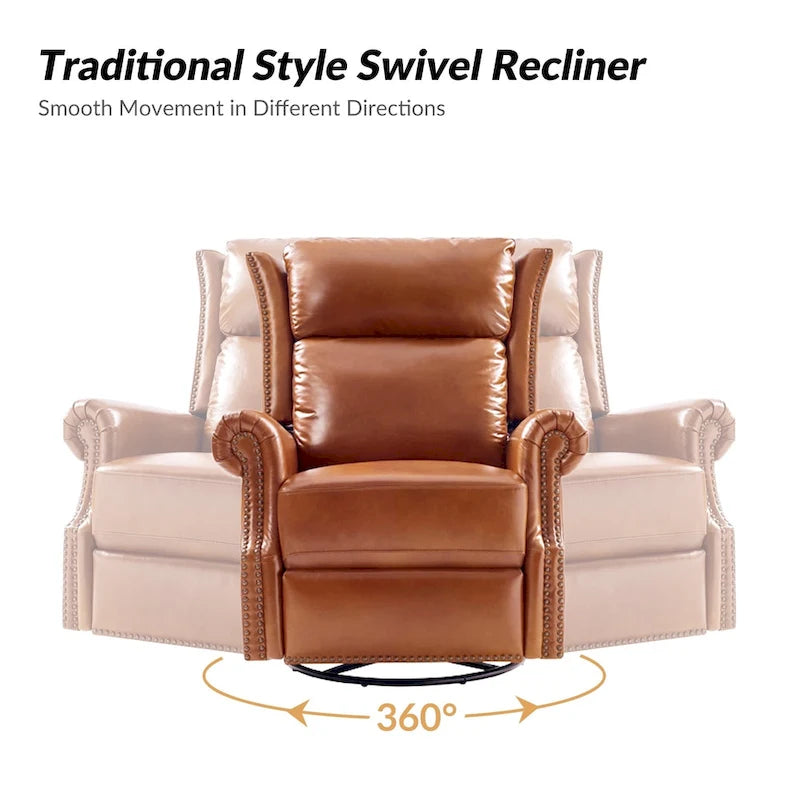 Fauteuil inclinable, pivotant et coulissant manuel Viviana en cuir véritable traditionnel par HULALA HOME