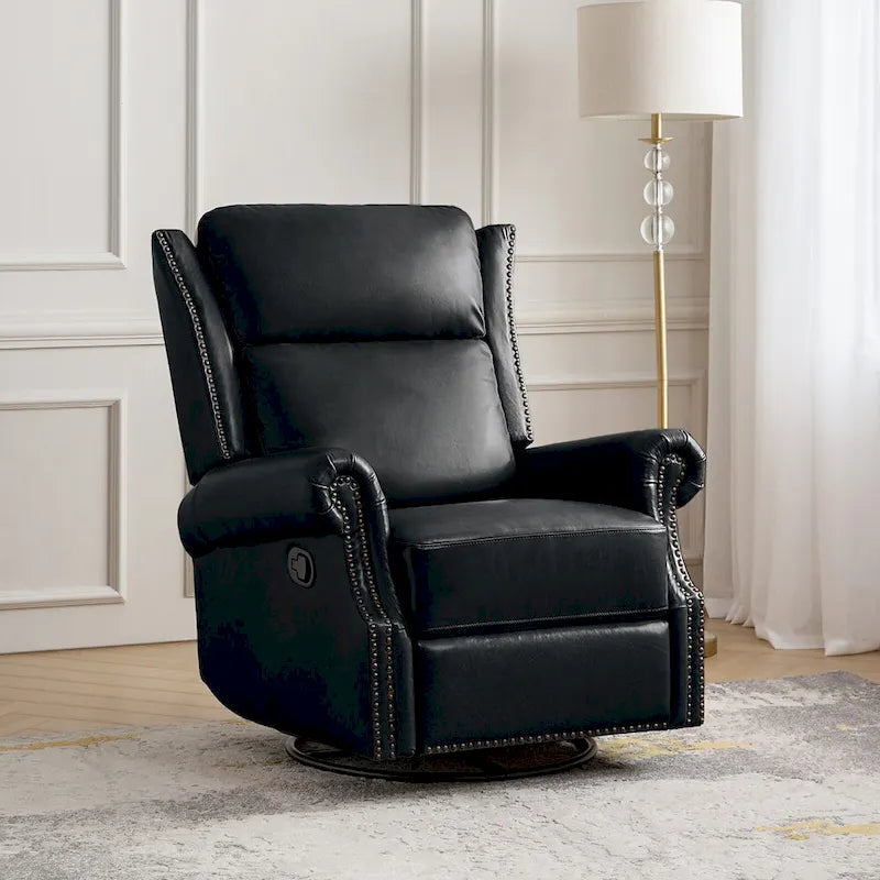 Fauteuil inclinable, pivotant et coulissant manuel Viviana en cuir véritable traditionnel par HULALA HOME