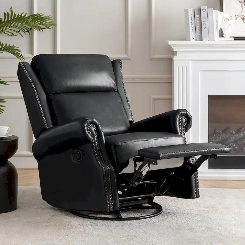 Fauteuil inclinable, pivotant et coulissant manuel Viviana en cuir véritable traditionnel par HULALA HOME