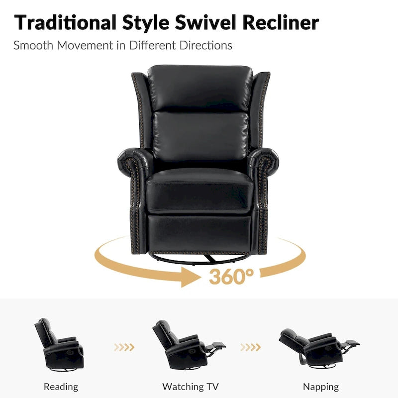 Fauteuil inclinable, pivotant et coulissant manuel Viviana en cuir véritable traditionnel par HULALA HOME