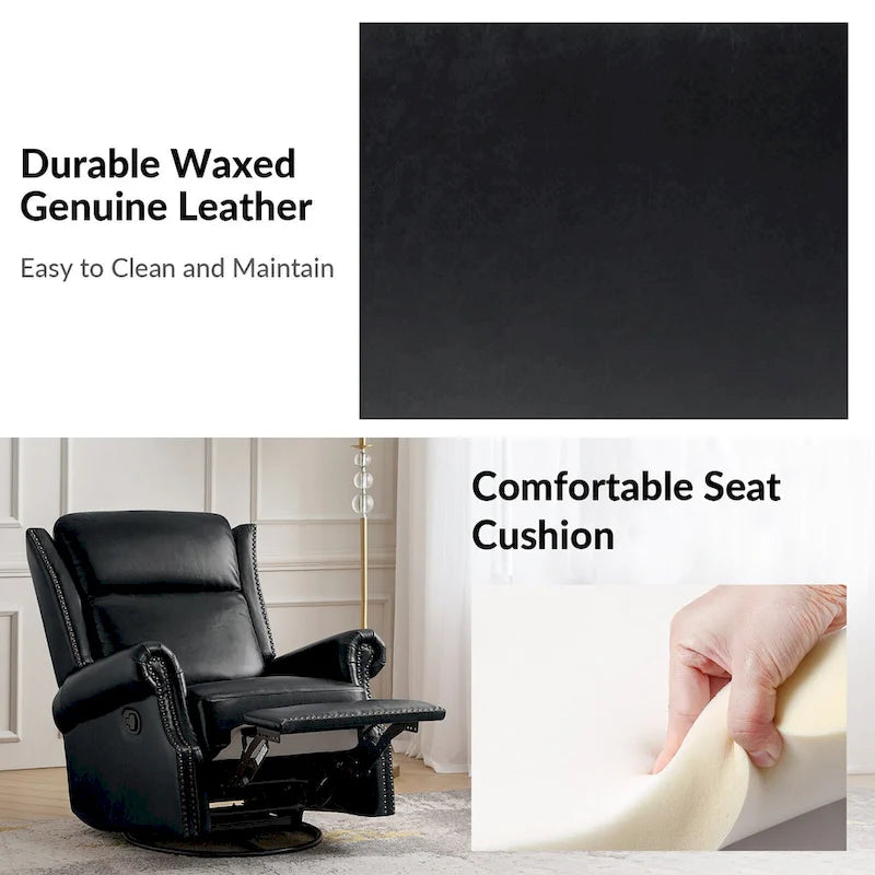 Fauteuil inclinable, pivotant et coulissant manuel Viviana en cuir véritable traditionnel par HULALA HOME