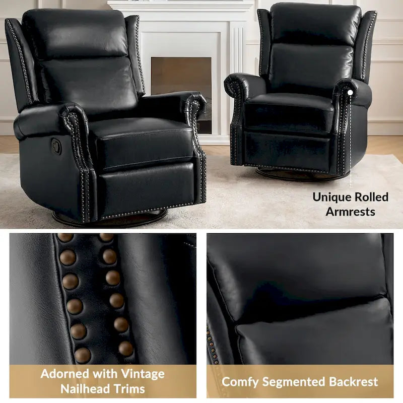 Fauteuil inclinable, pivotant et coulissant manuel Viviana en cuir véritable traditionnel par HULALA HOME