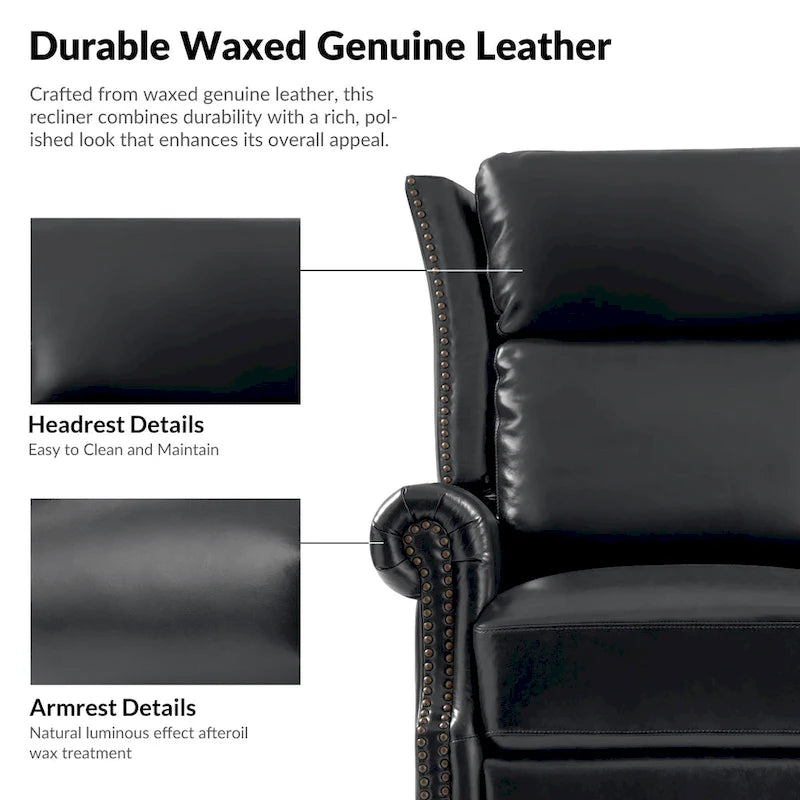 Fauteuil inclinable, pivotant et coulissant manuel Viviana en cuir véritable traditionnel par HULALA HOME