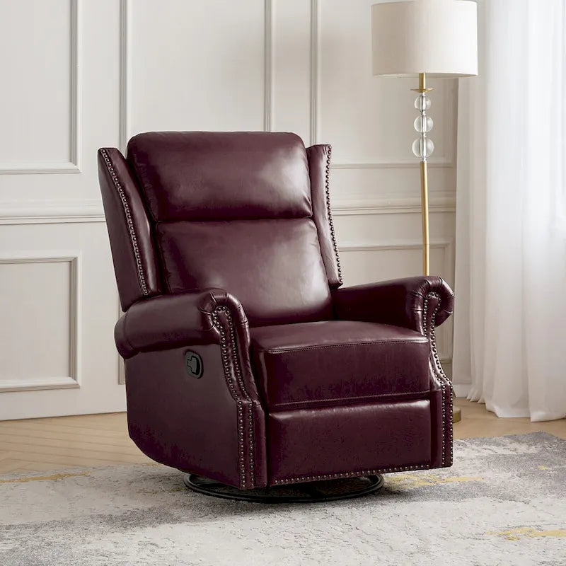 Fauteuil inclinable, pivotant et coulissant manuel Viviana en cuir véritable traditionnel par HULALA HOME