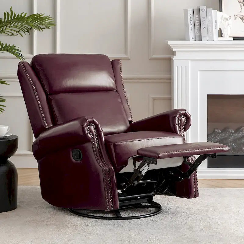 Fauteuil inclinable, pivotant et coulissant manuel Viviana en cuir véritable traditionnel par HULALA HOME