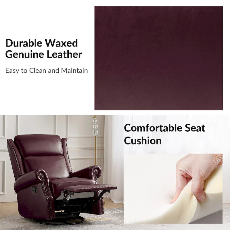 Fauteuil inclinable, pivotant et coulissant manuel Viviana en cuir véritable traditionnel par HULALA HOME